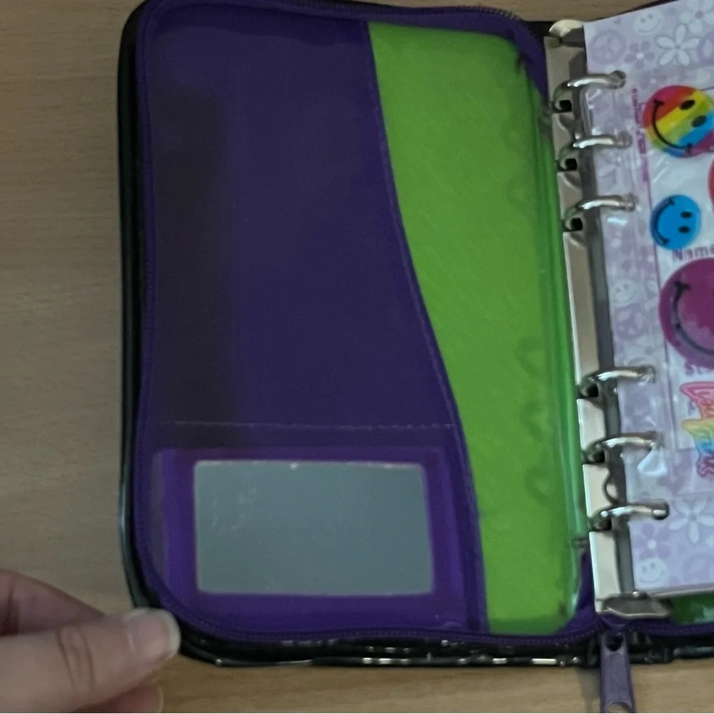 Vintage Y2K Lisa Frank Rainbow Smiley Face Zip Planner Agenda Stickers Pouch Pen